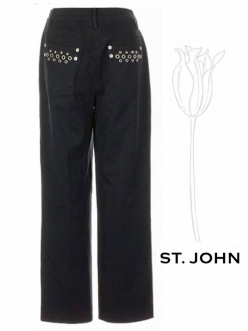 ST. JOHN Black Bootcut Jeans with Metal Embellished Back Pockets